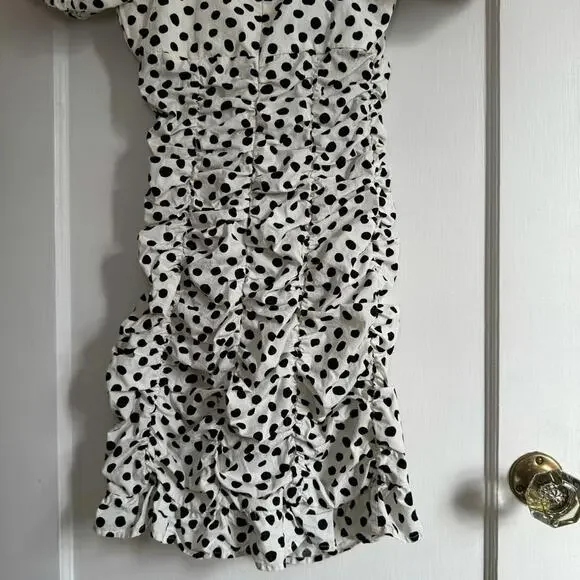 Zara Polka Dot Ruched Puff Cap Sleeve Ruffle Hem Mini Dress - Picture 7 of 9